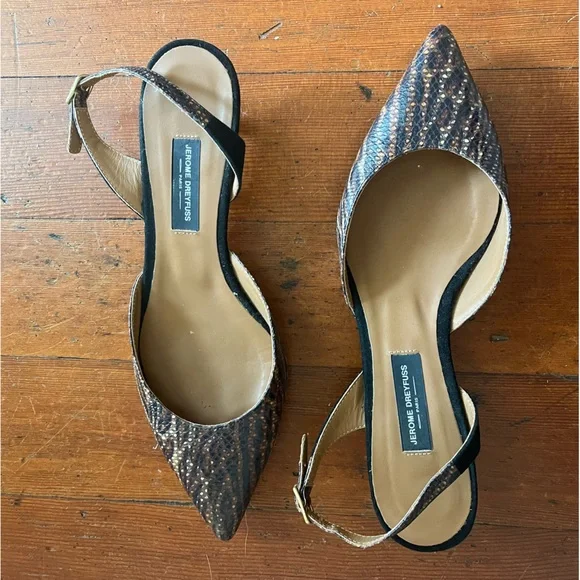 JEROME DREYFUSS Made in France Snakeskin Slingback Kitten Heels - Picture 2 of 8